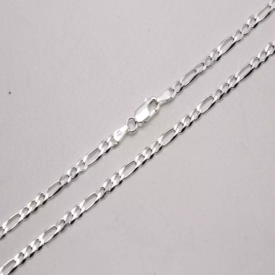 .925 Sterling Silver Figaro Link Chain Necklace 1mm-17mm Sz 16"-36"