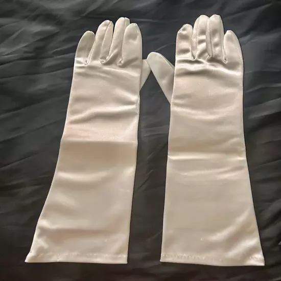 Vintage White Satin Opera Ladies Gloves New OSFA Elbow Elegant Formal Wedding