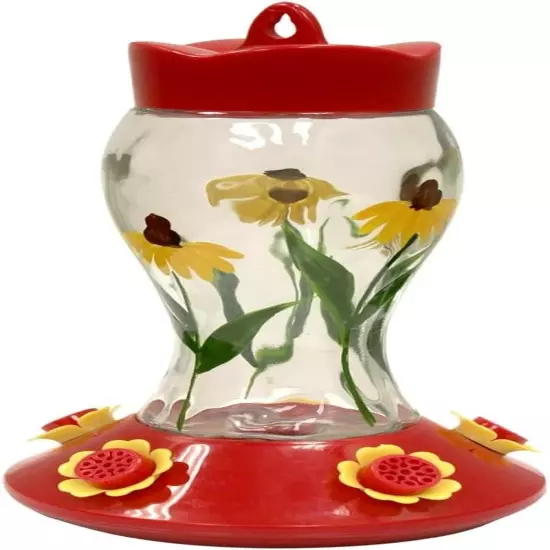 HUM140 Bloomin' Susan'S Glass Hummingbird Feeder, Red