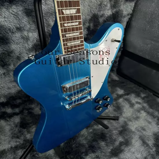 Custom Blue Firebird Solid Electric Guitar Chrome Hardware Rosewood Fretboard