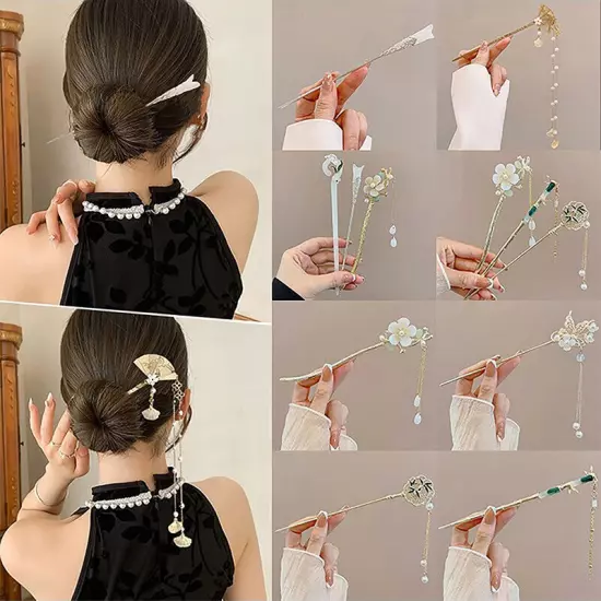 Classic Chinese Hair Stick Pins Butterfly Flower Handmade Hairpins Charm Jew WY4