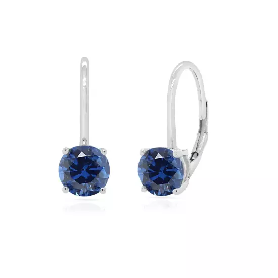 14K White Gold Plated 2 Ct Simulated Sapphire Lever Back Earrings For Womens