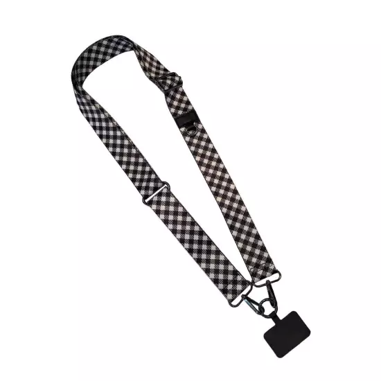 SAVE THE GIRLS CHRISTMAS COLLECTION BLACK WHITE CHECK CLIP & GO CELL PHONE STRAP