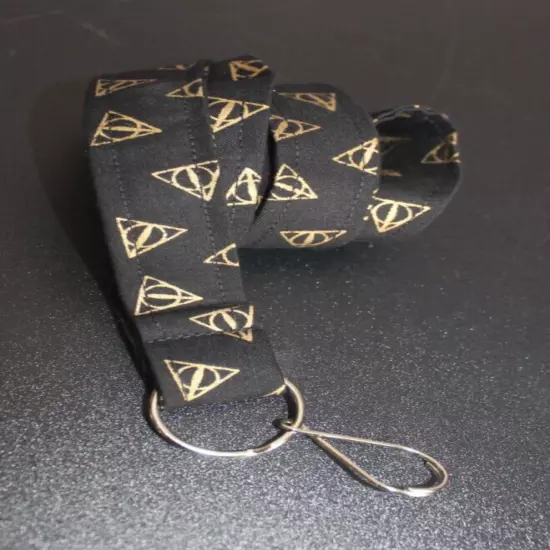 Black & Gold Harry Potter LANYARD HANDMADE COTTON ID CARDS Metal Round Hook