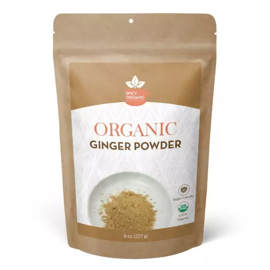 Organic Ground Ginger Powder (8 OZ) Pure and Raw Ginger Powder for Beverages