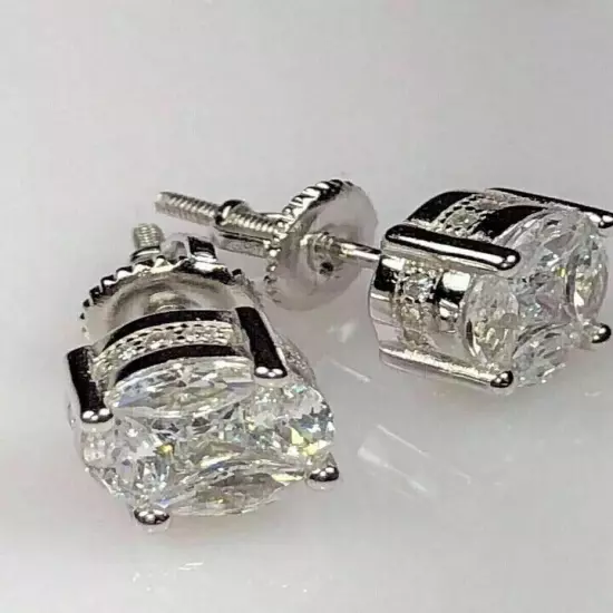 Men's Stud Earring 14K White Gold Plated 2.00Ct Round Cut Lab Created Diamond