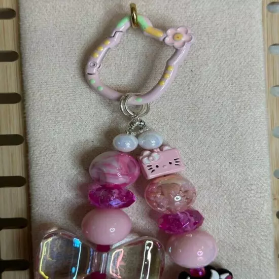 Cute Handmade Sanrio Cell Phone Strap | Hello Kitty Cow | Hand-Painted Beads