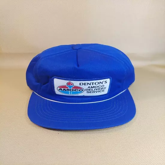 Vintage Amoco Dentons Delivery Trucker Hat Snapback Patch Motor Oil Blue USA