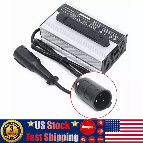 Fits For Club Car 48V 15 AMP Golf Cart 48 Volt Round 3 Pin Plug Battery Charger