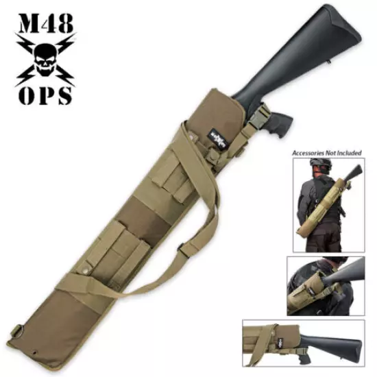 M48 OPS MOLLE Compatible Shotgun Scabbard Padded PVC Airsoft Gun Case Green