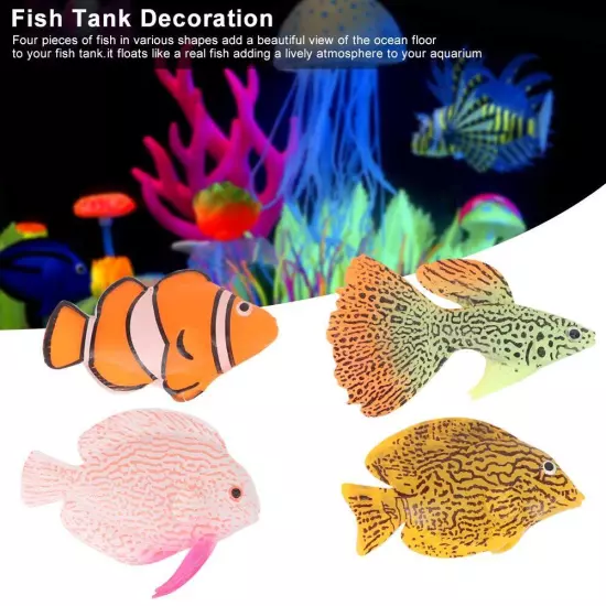 4Pcs Artificial Silicone Tropical Fish, Aquarium Artificial Fishes Glowing Ef...