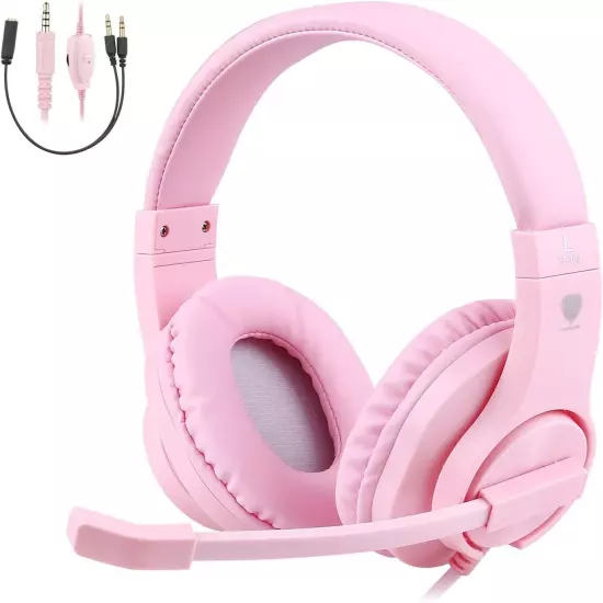 Pink Gaming Headset Headphone Mic For Girls PS4 Nintendo Xbox One Stereo Bass