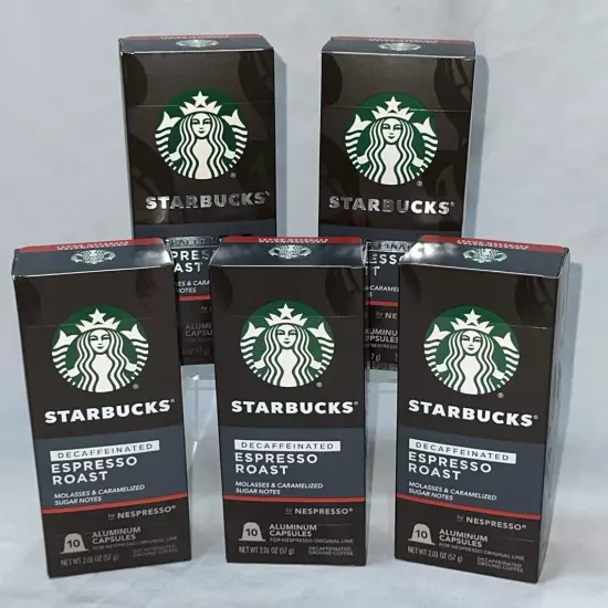 Starbucks Nespresso Decaf Espresso Roast Capsules 5 Boxes 10 Caps ea =50 BB 2025