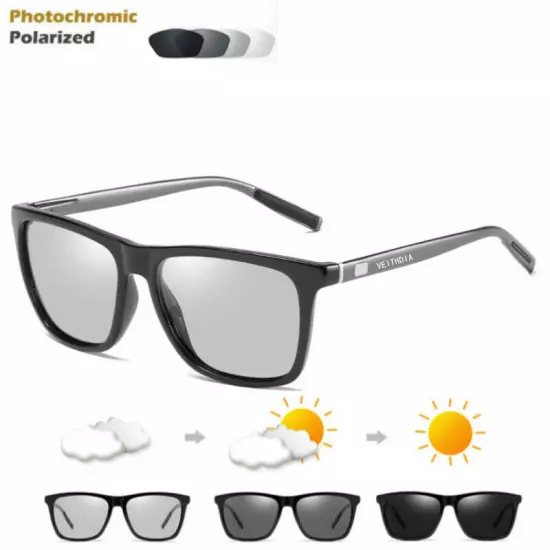 VEITHDIA HD Polarized Photochromic Sunglasses Men Aluminum Sport Driving Glasses