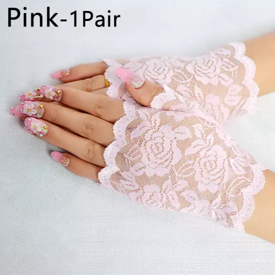 Women Lace Fingerless Gloves Sun Protection Half Finger Gloves Driving Mittens