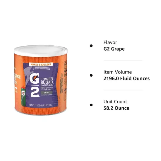 Gatorade Thirst Quencher Powder G2 Low Calorie Grape 19.4 Ounce Pack of 3