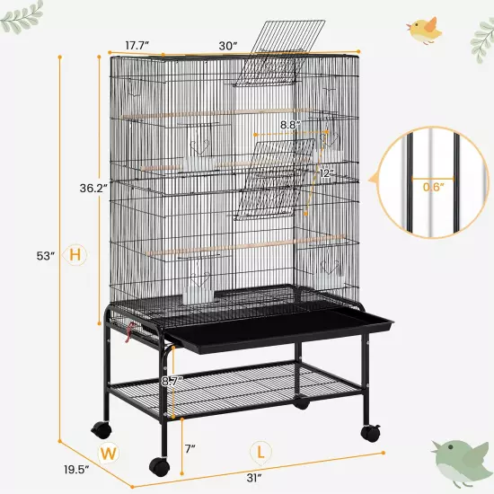 Large Bird Cage Parakeets Cockatiels Conures Lovebirds Parrots 53 Rolling Stand