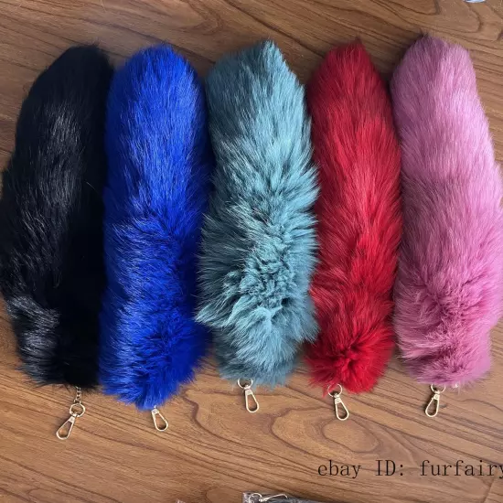 2/5/10 wholesale Dyed Color Real Blue Fox Tail Fur Keyring Pendant Cosplay Toy