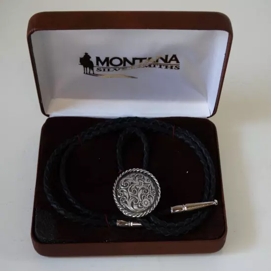 montana silversmiths black floral filigree engraved bolo tie