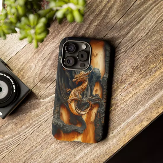 For iPhone, Samsung Galaxy, Pixel - Phone Case Cover - Carved Wood Dragon Print