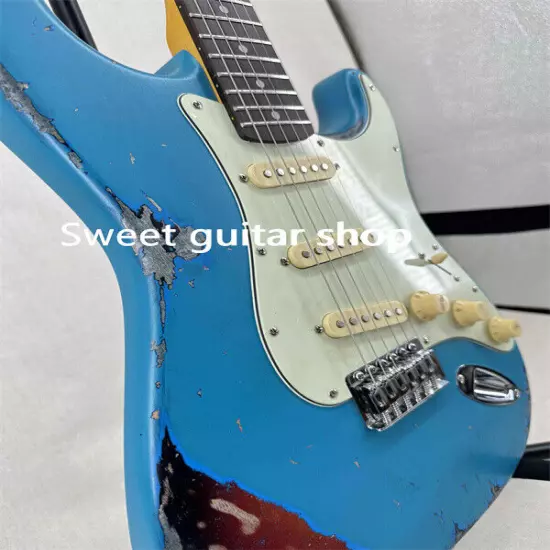 Custom Relic Blue ST Electric Guitar 3S Pickups Cream Pickguard Chrome Hardware