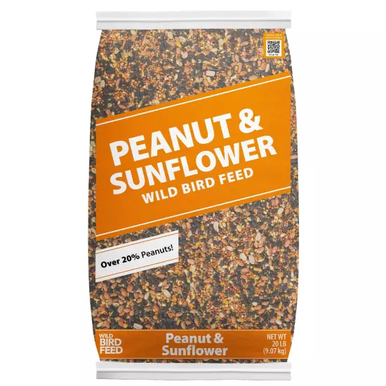 Peanut & Sunflower Wild Bird Feed and Seed, Dry, 1 Count per Pack, 20 Lb. Bag