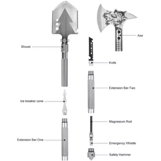 Folding Shovel Camping Axe Survival Hatchet Kit Tactical Emergency Hunting Tool