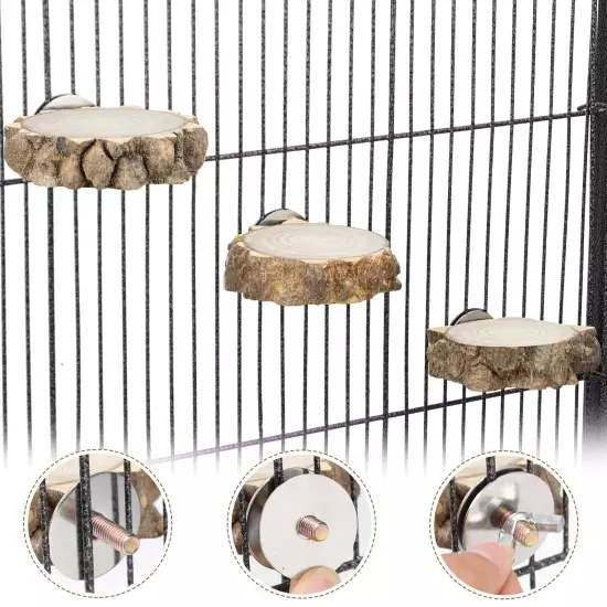 3PCS Bird Perch Natural Round Wooden Platform Parrot Perch Standing Branch fo...