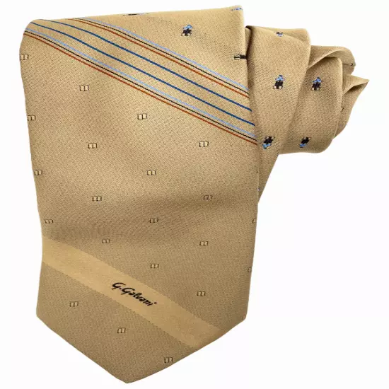 G. Galvani Italy Beige Striped Geometric Vintage Necktie Tie Men's 2.8" x 57"