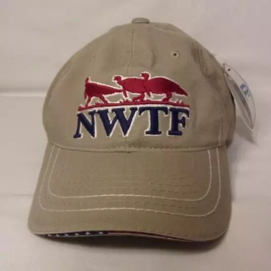 Patriotic Stars Stripes NWTF National Wild Turkey Federation Khaki Hunting Cap 