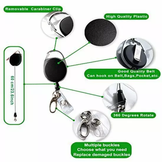 2 Retractable Badge Reel ID Card Holder Heavy Duty Metal with Belt Clip Key Ring