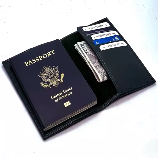 Blue USA Leather Passport Cover Travel Wallet Card Holder New 