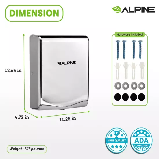 Alpine Commercial Hand Dryer with HEPA Filter, 8 Seconds Extreme Speed Electric