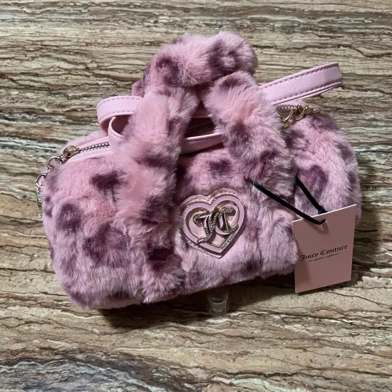 Juicy Couture Bag Preppy Cozy Pink Leopard Print Mini Barrel Crossbody Bag