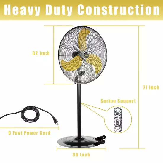 8300 CFM 30 inch Heavy Duty High Velocity Pedestal Oscillating Fan