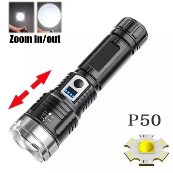 High Power White Laser LED Flashlight Built-in Battery USB Rechargeable Strong