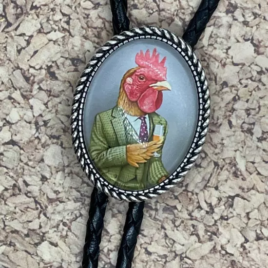 WINE Rooster TUX Western Leather Bolo Tie Lariat Necklace Wedding Gift Groomsmen