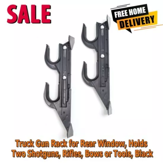 Truck Gun Rack for Rear Window, Holds Two Shotguns, Rifles, Bows or Tools, Black