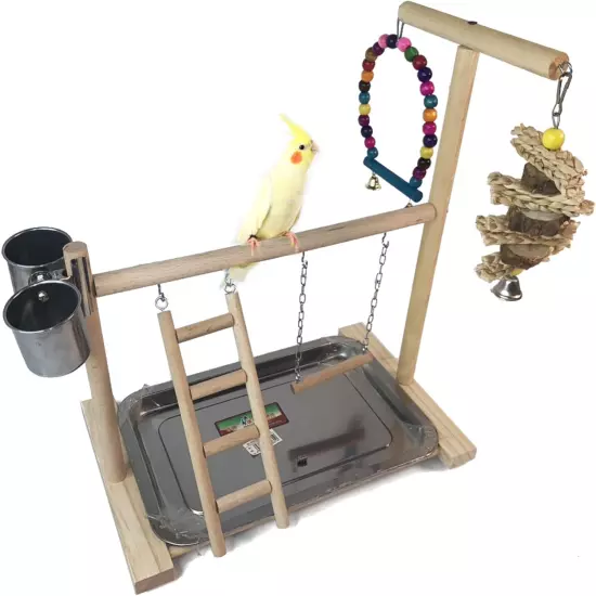 Hamiledyi Bird Playground Parrots Play Stand Wooden Parrot Perch Gym Playpen Par