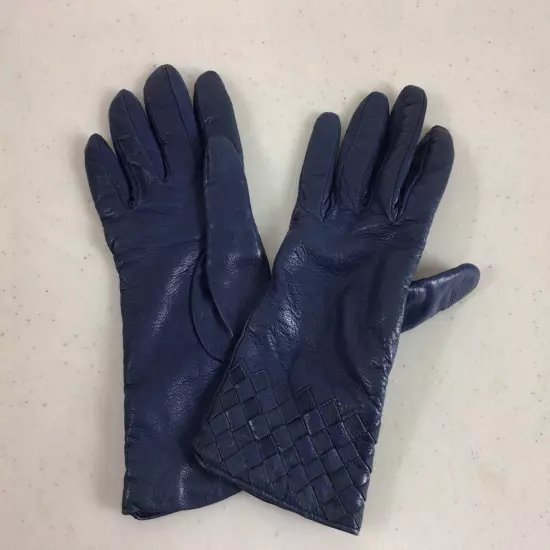 BLOOMINGDALES Blue Leather Gloves Womens 6 1/2