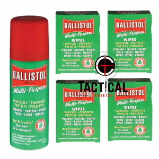 Ballistol - 1 Can of 1.5 oz Spray Gun Cleaning Multi-Purpose Wipes (40 wipes) 