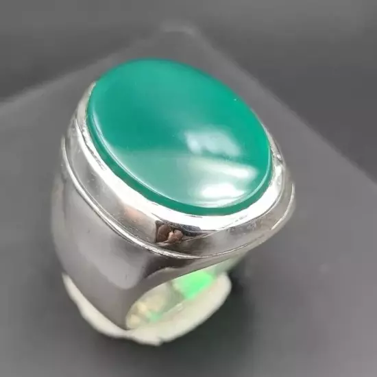 Men's Green Yemeni Aqeeq Ring - Unheated, Natural Yamani Hakik, Real Agate Stone