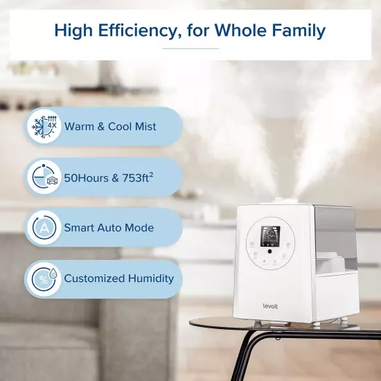 LEVOIT Humidifiers for Bedroom Large Room Home, 6L Warm and Cool Mist Ultraso...