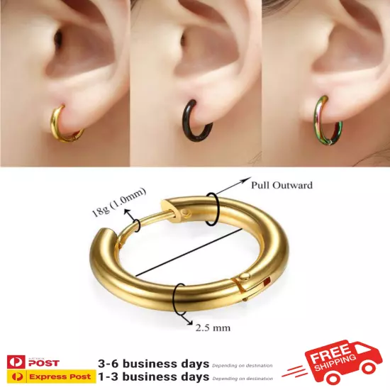 Surgical Steel 1-5PC Huggie Hoop Sleeper Ring Earrings Ear Nose Body Ring