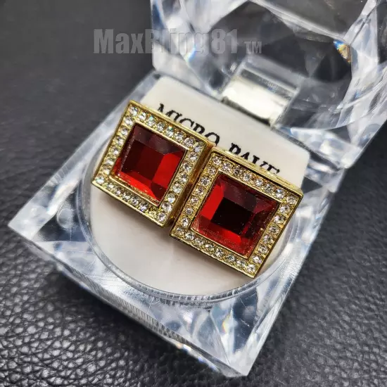 HIP HOP RED GEMSTONE FASHION CUBIC ZIRCONIA ICED STUD BILNG EARRING EARRINGS