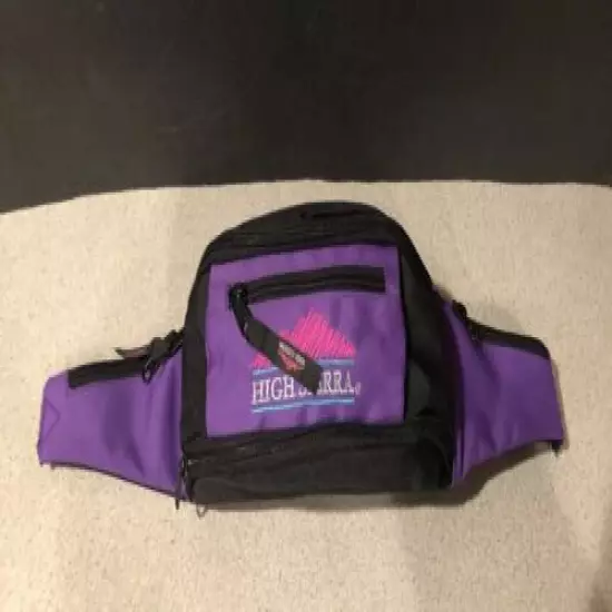 Vintage High Sierra Fanny Pack Hiking Pack Purple Black 3 Prong Clasp 5 Pockets