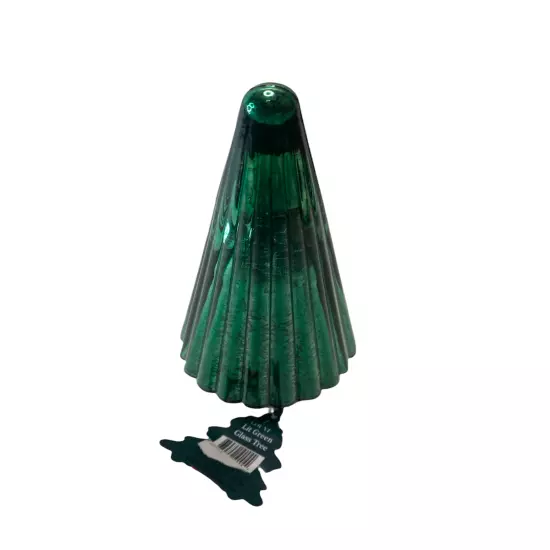 8" Lit Glam Mercury Glass Light Up Green Christmas Cone Tree Table Lamp Decor