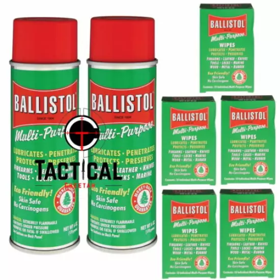  Ballistol Multi-Purpose Wipes (50 wipes) 2 Cans of 6 oz Spray Gun Cleaning