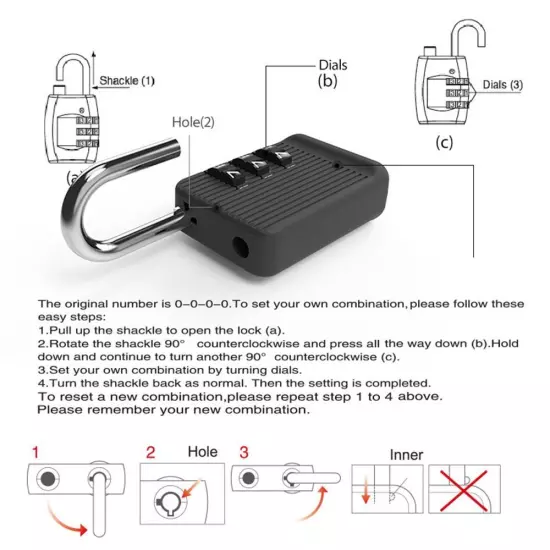 Zinc alloy 3 Digit Password Lock Safe Luggage Combination Lock Travel Outdoor