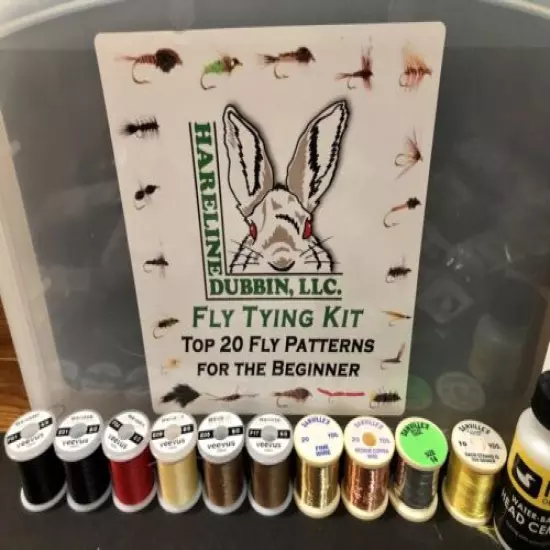 HARELINE DUBBIN BEGINNER FLY TYING KIT. PREMIUM MATERIALS. w/ INSTRUCTION BOOK